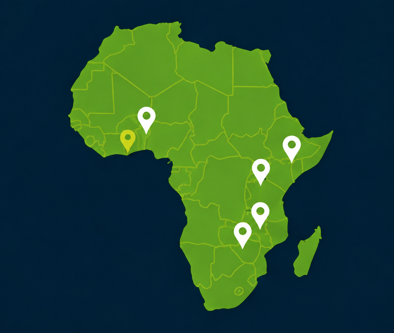Map of Africa showing Biochem Kenya's regional presence
