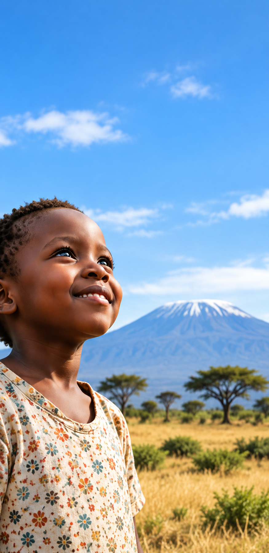 Child looking toward Mount Kilimanjaro